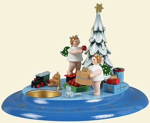 Rudolphs Schatzkiste Kerzenhalter 2 Engel mit Krone am Weihnachtsbaum mit Teelicht Höhe 6cm NEU Kerze Kerzenlicht Teelicht Weihnachten Kerzenschmuck Tischschmuck Holzschmuck Holz Seiffen Erzgebirge