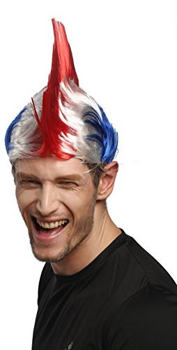 WIG ME UP - XR-012-PC13/P68/PC3 Perücke Fanperücke Fan Karneval Fasching Iro Irokese Mohawk Punk Tricolore Frankreich France Blau-Weiß-Rot