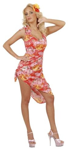 Widmann - Minikleid Hawaii, Kostüm für Damen, mehrfarbiger Druck mit Blüten und Palmblättern, Strand, Sommer, Garten, Party