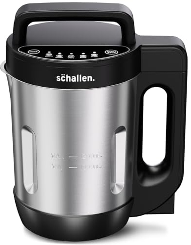 Schallen Electric Soup Maker 1.2L – Stainless Steel Jug & Blade, 800W Heating, 140W Motor, Intelligent Control, Auto Clean, Dry Burn Protection & Overspill Sensor – Ideal for Smooth & Chunky Soups