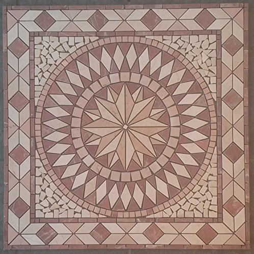 Antikmarmor Rosone 67x67 cm Windrose Mosaik Einleger Fliesen Rosso Verona Marmor 055