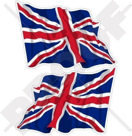 BRITISCHE UNION JACK Wehende Fahne Großbritannien UK 120mm Auto & Motorrad Aufkleber, x2 Vinyl Stickers