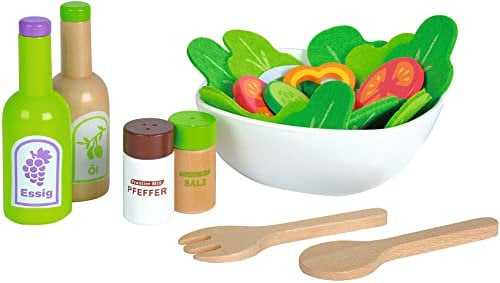 Eichhorn 100003738 Salad Set with Vegetables, Salt and Pepper Shakers, Vinegar and Oil Bottle, Bowl, 28-Piece Set, Oak Wood