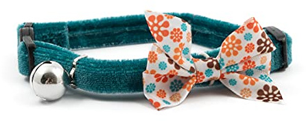 Ancol Vintage Bow Safety Cat Collar in Teal - Luxury Velvet Collar with Removable Bow and Break Away Buckle - Includes Warning Bell