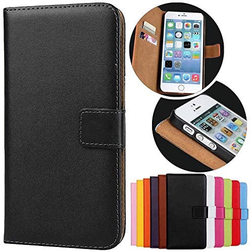 Roar Handyhülle für iPhone 4 4S Hülle Klappbar Magnetisch mit Kartenfach Klapphülle Tasche Flip Case Wallet Etui Schutzhülle, Schwarz