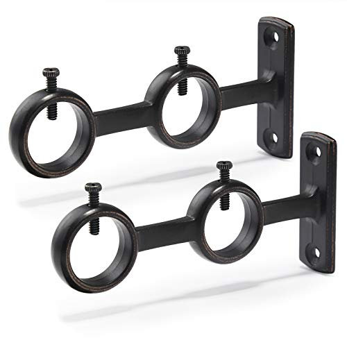 Goowin Lot de 2 supports de tringle à rideaux double crochets pour tringle à rideaux de salon, chambre à coucher, tringle à rideaux (Noir) (2pcs)