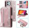 UEEBAI Wallet Case for iPhone 12 mini 5.4 inch, Retro 9 Card Holder Slots Zipper Pocket Handbag Case PU Leather Magnetic Closure Kickstand with Wrist Strap TPU Shockproof folio Case - Rose Gold