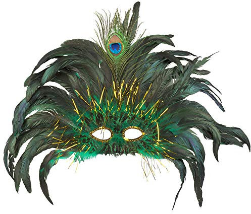 NET TOYS Schillernde Pfauenmaske für Erwachsene - Grün-Schwarz - Hochwertiger Damen-Kopfschmuck Samba - EIN Blickfang für Karneval & Maskenball