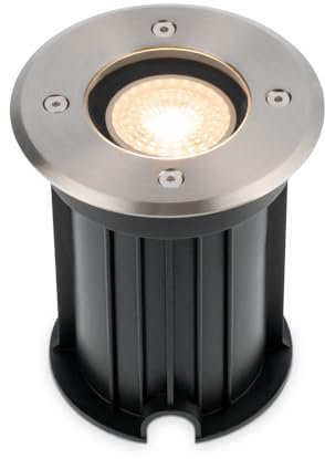 HOFTRONIC - Maisy Terrassen Einbaustrahler GU10 Edelstahl Rund 4 Watt 345 lumen Boden Licht 2700K Extra Warmweiß LED Einbauleuchte IP67 Wasserdicht - Dimmbarer Bodeneinbauleuchte außen