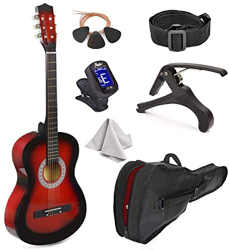 Konzertgitarre aus Holz, 76,2 cm, mit Etui und Zubehör für Kinder/Mädchen/Jungen/Anfänger (Redburst)