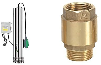 Ribiland 07366 - Pompe de Puits Profond - 750 Watts - En Inox - Débit Maxi 7800 l/h - Profondeur d'immersion Max 15 m & 02214 - Clapet Anti-Retour - En Laiton Or