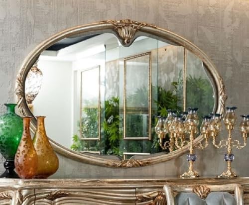 Casa Padrino Luxus Barock Spiegel Silber/Gold - Ovaler Massivholz Wandspiegel im Barockstil - Barock Möbel