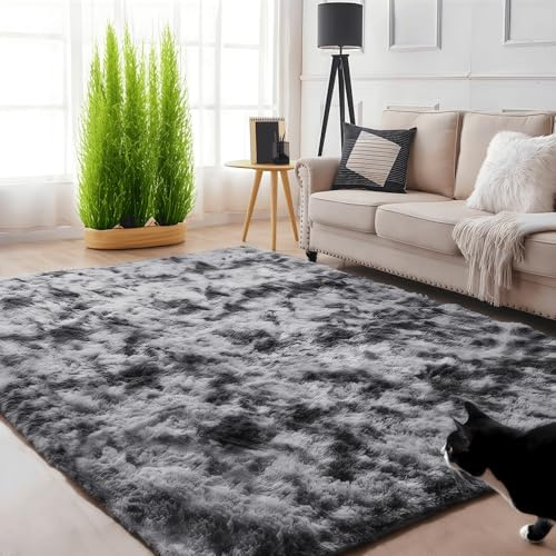 linyingdian Hochflor Teppich wohnzimmerteppich Langflor - Teppiche für Wohnzimmer flauschig Shaggy Schlafzimmer Bettvorleger Outdoor Carpet. (Dunkelgrau, 120x200cm)