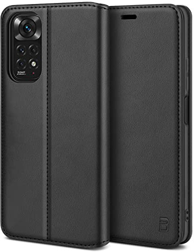 BEZ Handyhülle für Xiaomi Redmi Note 11 Hülle, Premium Tasche Kompatibel für Redmi Note 11, Tasche Case Schutzhüllen aus Klappetui mit Kreditkartenhaltern, Ständer, Magnetverschluss, Schwarz