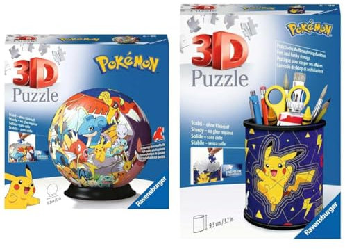 Ravensburger - Puzzle 3D Ball - Pokemon - 4005556117857 + Puzzle 3D Pot à Crayons - Pokemon/Pikachu - 4005556112760
