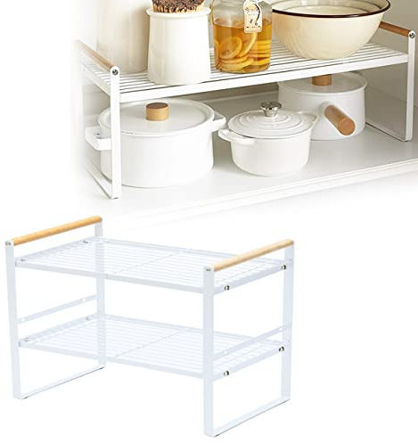 Jarshtime Estante de almacenamiento de cocina de 2 niveles, 40 cm, organizador de armario, estante de especias, estante de metal, estante de pie, estante blanco para cocina