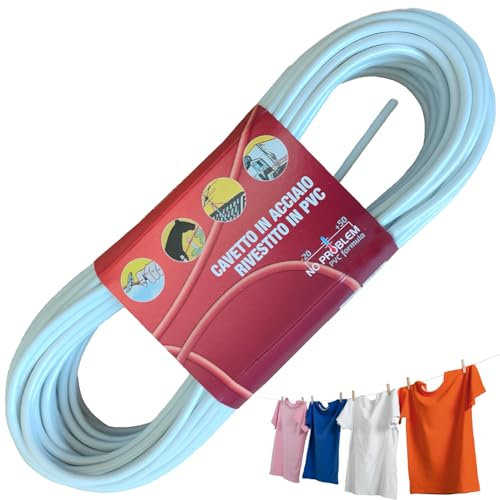 parpyon® Filo per stendere il bucato da esterno 20MT x d.4,5mm Resistente filo stendibiancheria per esterno Made in Italy Cavetto in Acciaio rivestito (Filo, 20MT)