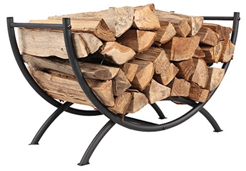 LVLONG kaminholzregal Aussen Innen Halbrundes Holzregal für Innen, Schwarzes Kleines Brennholzregal für Wohnmobilkamin Im Freien, für Bauernhaus Terrasse Terrasse Holz Schuppen Veranda