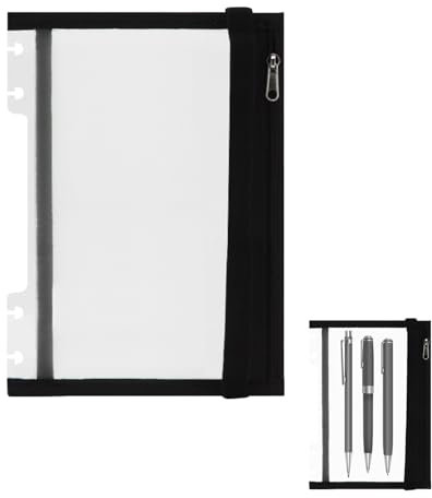 Chris.W Discbound Notebook Elastic Band Stifthalter, Junior Size Disc Bound Planner Cover Mesh Pencil Case Bag, Zipper Pouch for Pens Cards Stickers School Supplies (14x21.6 cm, schwarz)