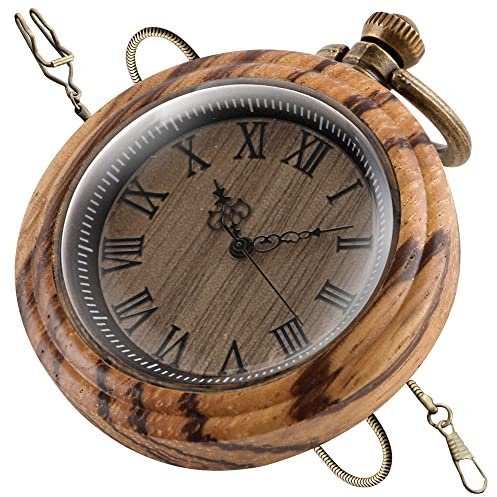 Tiong Holz Quarz Taschenuhr Handgemachte Bambus Holz Vintage römische Ziffern Taschenuhren mit Kette Männer Anhänger