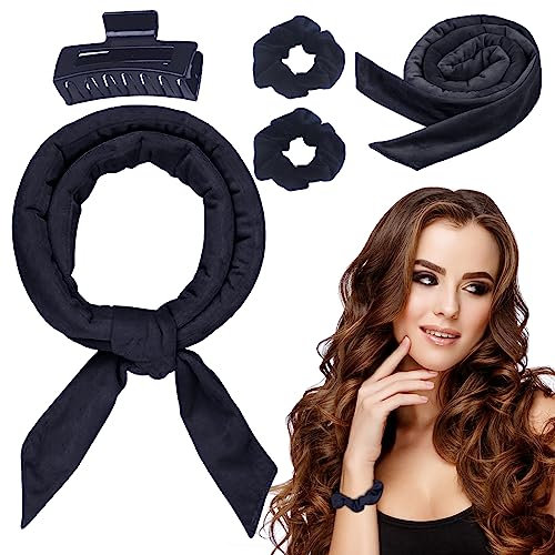Phantasy® Locken Ohne Hitze Frisurenset, Locken Ohne Hitze Frisurenset, New Samt Lockenwickler über Nacht DIY Haare ,für langes mittleres Haar(Schwarz)