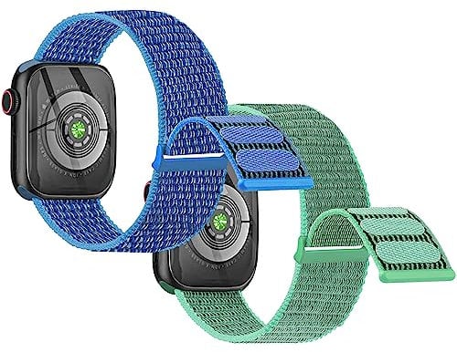 2 Stück Kinder Nylon Armbänder kompatibel mit Apple Watch 38mm 40mm 41mm 42mm (Series 10) Armband, Weiche Armbänder für iwatch Series 10 9 8 7 6 5 4 3 2 1 SE SE2