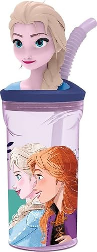 ALMACENESADAN, 4912; 3D-Figurbecher mit wiederverwendbarem Schaft von Disney Frozen; Fassungsvermögen 360 ml; wiederverwendbar; BPA-frei.