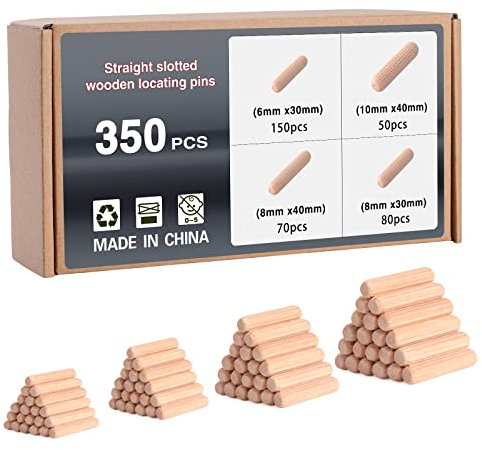 Mynoozi 350 Stücke Holzdübel, Dübel Holz, Holzdübel Set, Holzdübel 10mm/8mm/6mm, Buche Holz Dübel für Handwerker, Schreiner, Holzbearbeitung, Möbel und DIY-Crafts (6/8/10mm)