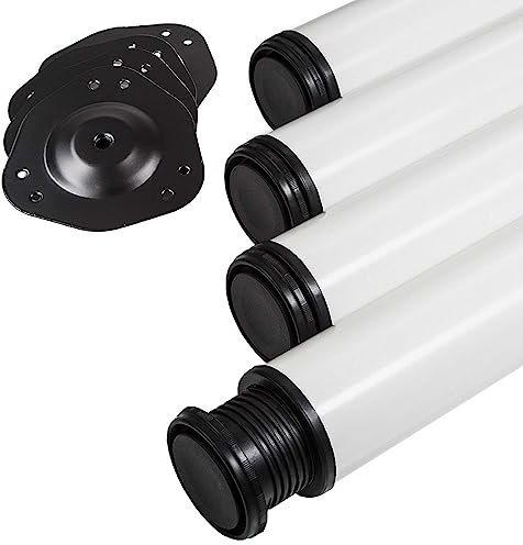SOTECH 4 Stück Tischbeine Höhe 710 mm Ø 76/80 mm Stahl mit weißer Oberfläche belastbar bis 300 kg (75 kg pro Stück), Schreibtischbeine mit 32 mm Höhenverstellung Tischfüße