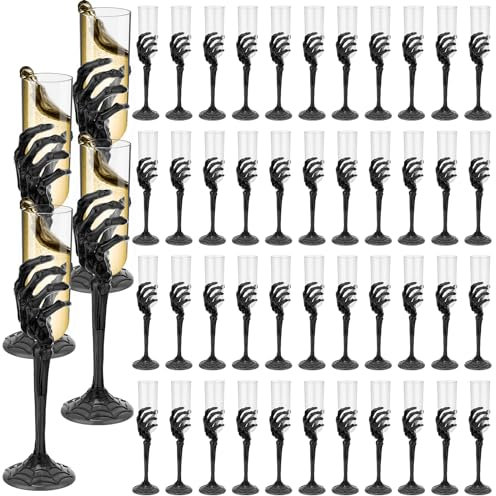 Bokon 48 calici da champagne per Halloween, calici in plastica sfusa con scheletro a mano, calici da champagne raccapriccianti per feste e decorazioni di Halloween (nero)
