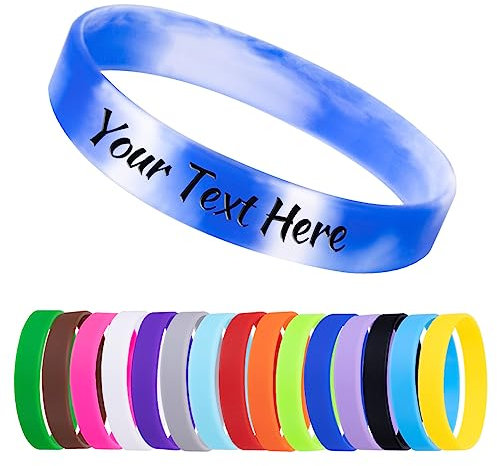 Armbänder, Silikon, personalisierbar, 1, 10, 30, 50 Karat, Gravur, für Events, Unterstützung, Hochzeit, Motivation, Bewusstsein, blau-weiß
