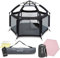 tenty Baby Pop-Up Laufgitter Set für drinnen und draußen - 150 x 100 cm - mobiler Laufstall mit Tragetasche, UV-Dach und Bodenmatte - für zuhause, Reisen, Camping (Schwarz/Rosa)