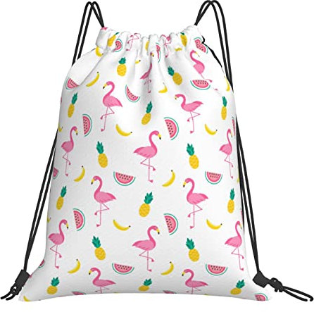 SJOAOAA Sac de pompier avec cordon de serrage pour femme et homme, sac de gym, cadeau pour yoga, école, natation, plage, Oiseaux et fruits flamants roses, taille unique