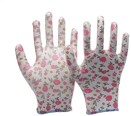Letuwj Gardening Gloves Protective Gloves Printed Transparent Nitrile Glossy Pink 12 pairs L