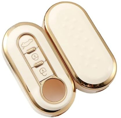 Cover Guscio Chiave TPU Lucida Compatibile Con Fiat 500 500L Grande Punto EVO Panda Bravo Lancia Delta Ypsilon Musa Silicone 3 Tasti Custodia Protezione Telecomando Auto Dorato (Bianco - Oro)