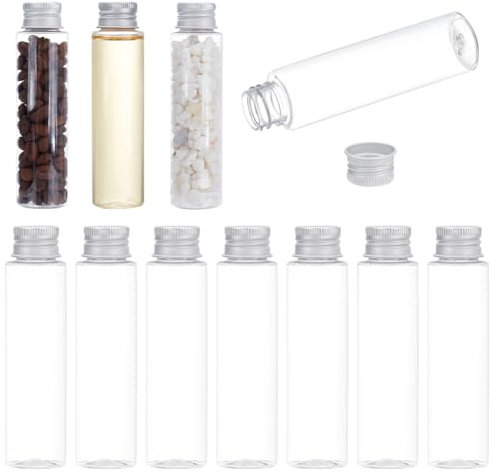 BENECREAT 30 Stück 50 ml Transparente Kunststoff-Reagenzgläser Mit Aluminium-Schraubverschlüssen, 106x27mm Röhrchen Mit Flachem Boden Für Probentests, Wissenschaftliche Experimente