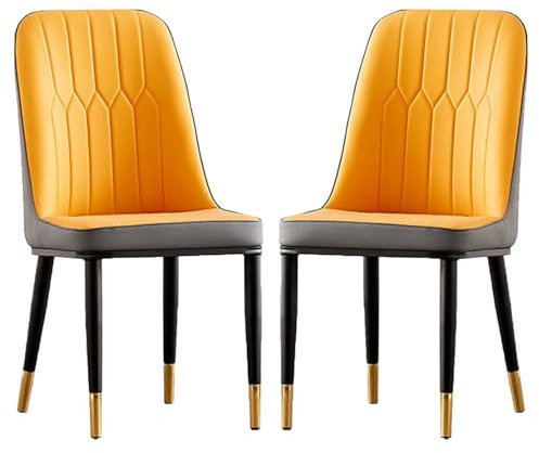 Esszimmerstühle 2er Set, Hochlehner Beistellstuhl, PU Leder gepolstert High-End Lounge Stuhl mit Metallbeinen, Armloser Stuhl für Küche Restaurant und Wohnzimmer, Schlafzimmer
