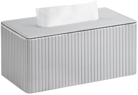 Meibooch, stilvolle Taschentuchbox-Hülle aus PU-Leder, rechteckiger Taschentuchbox-Halter mit magnetischem Bodenverschluss, für Badezimmer, Schlafzimmer oder Büro (Silber)