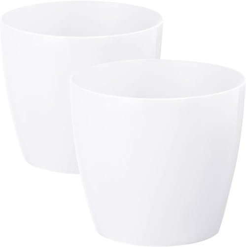 PECZEKO Lot de 2 pots de fleurs décoratifs brillants pour fleurs et herbes, en plastique, durables et légers, pour salon, salle à manger, cuisine, terrasse, balcon, blanc, diamètre : 36 cm