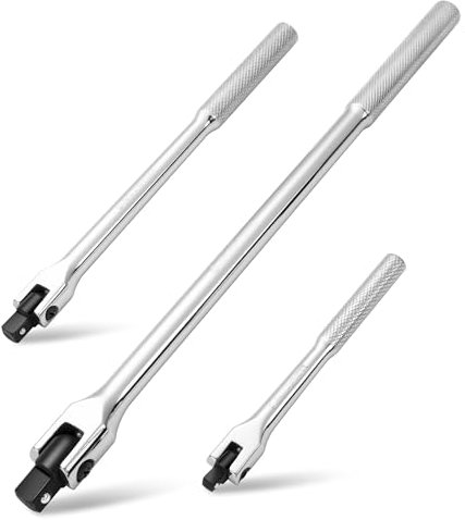 MAXPOWER 3Pcs Breaker Bar Set, 1/2 Drive Breaker Bars for 370mm/15-inch, 3/8 Drive for Breaker Bars 250mm/10-inch and 150mm/6-inch Short Breaker Bar 1/4