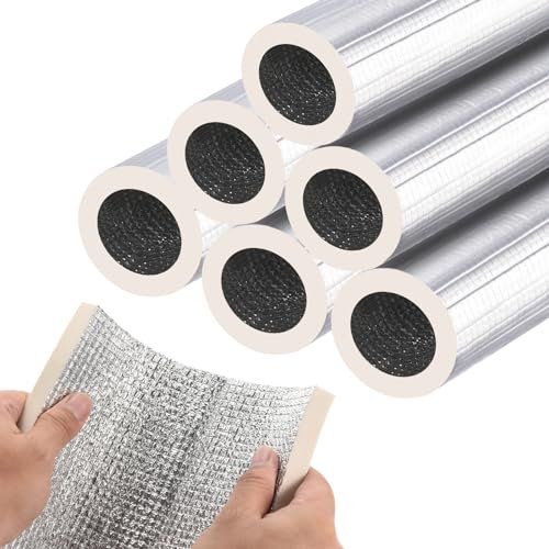 PATIKIL 1.3ft Length 27mm(1-1/16) ID 57mm OD Pipe Insulation Foam Tube, 6 Pcs 15mm Thick Self Adhesive Pipe Freeze Protection Wrap with Aluminum Foil for Outdoor Winter Irrigation