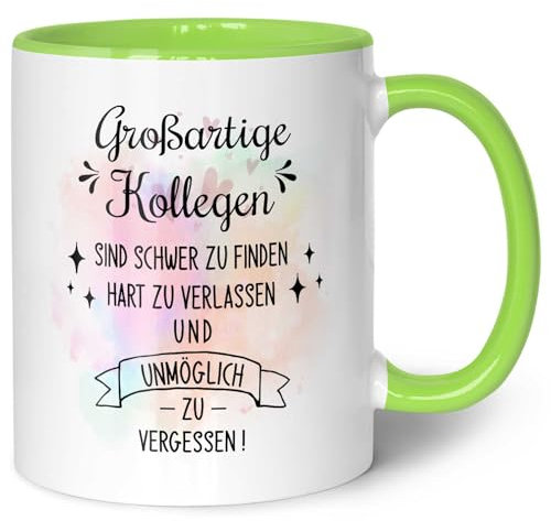 GRAVURZEILE Tasse mit Spruch - Großartige Kollegen - Abschiedsgeschenk Kollegen - Geschenke für Arbeit Büro - Geschenk für Ex-Kollege Kollegin Kündigung Jobwechsel - Farbe: Grün