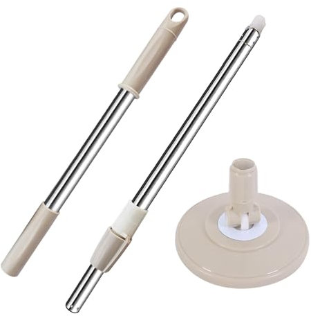 Midremer Spin Mop Replacement Mop Handle, 49-inch 360 Degrees Rotating Telescopic Replacement Mop Stick with Reinforced Plastic Disc for Spin Mop Bucket Cleaning System (Plastic Disc, Khaki)