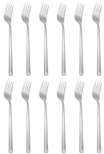 Argon Tableware Tondo Stainless Steel Dinner Forks - 21.5cm - Pack of 12 - Silver Dining Forks High Polished Metal Dishwasher Safe 12-Piece Table Cutlery Set