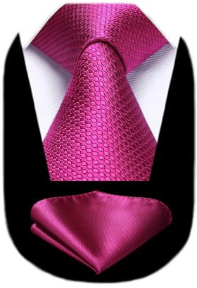 HISDERN Krawatte Heißes Rosa Klassisch Hochzeit Krawatte mit Einstecktuch Set Formal Elegant Schlips Herren Business Party