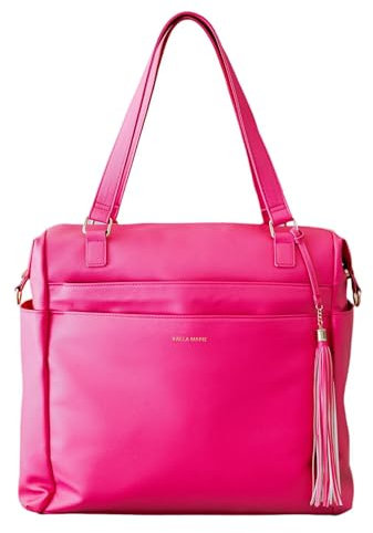 Kaela Marie Große Wickeltasche Rucksack, veganes Leder, Wickeltasche mit Wickelunterlage und Kinderwagengurten, Pink, Large, Tragetasche, Rucksack