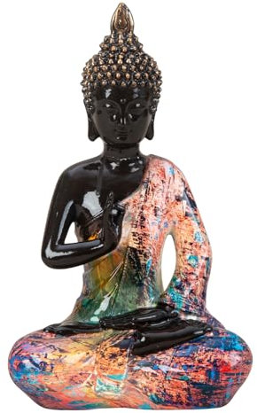 Lifestyle & More Skulptur Dekofigur Buddha Colorful Art aus Kunststein schwarz/bunt Höhe 26cm Breite 16cm