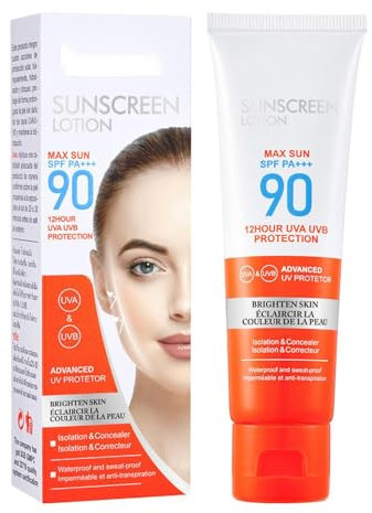 Generisch Sonnencreme für Gesicht 50ml Sonnenschutz Milch Primer LSF 90+, Wasserdicht Sonnencreme für Feuchtigkeit Skincare Sunscreen UVB/UVA-Sonnenschutz Gesichtssonnenschutz Moisturizer Anti Aging