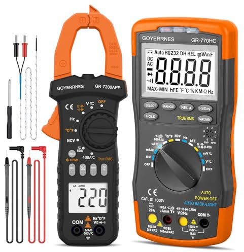 Multimeter Digital, AC-DC-Amperemessgerät, berührungslose automatische Bereichswahl mit mobiler App für Volt-Ampere-Ohm-Temperaturmessung, Durchgang, Kapazität, Widerstand, Frequenz, Diodentest