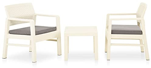 HETFTJN 3-TLG. Garten-Lounge-Set, Gartensessel Balkon Tisch Und Stühle Balkonmöbel Set Balkontisch Klein Geeignet für Wenig Platz Garten Außen Balkon mit Auflagen Kunststoff Weiß